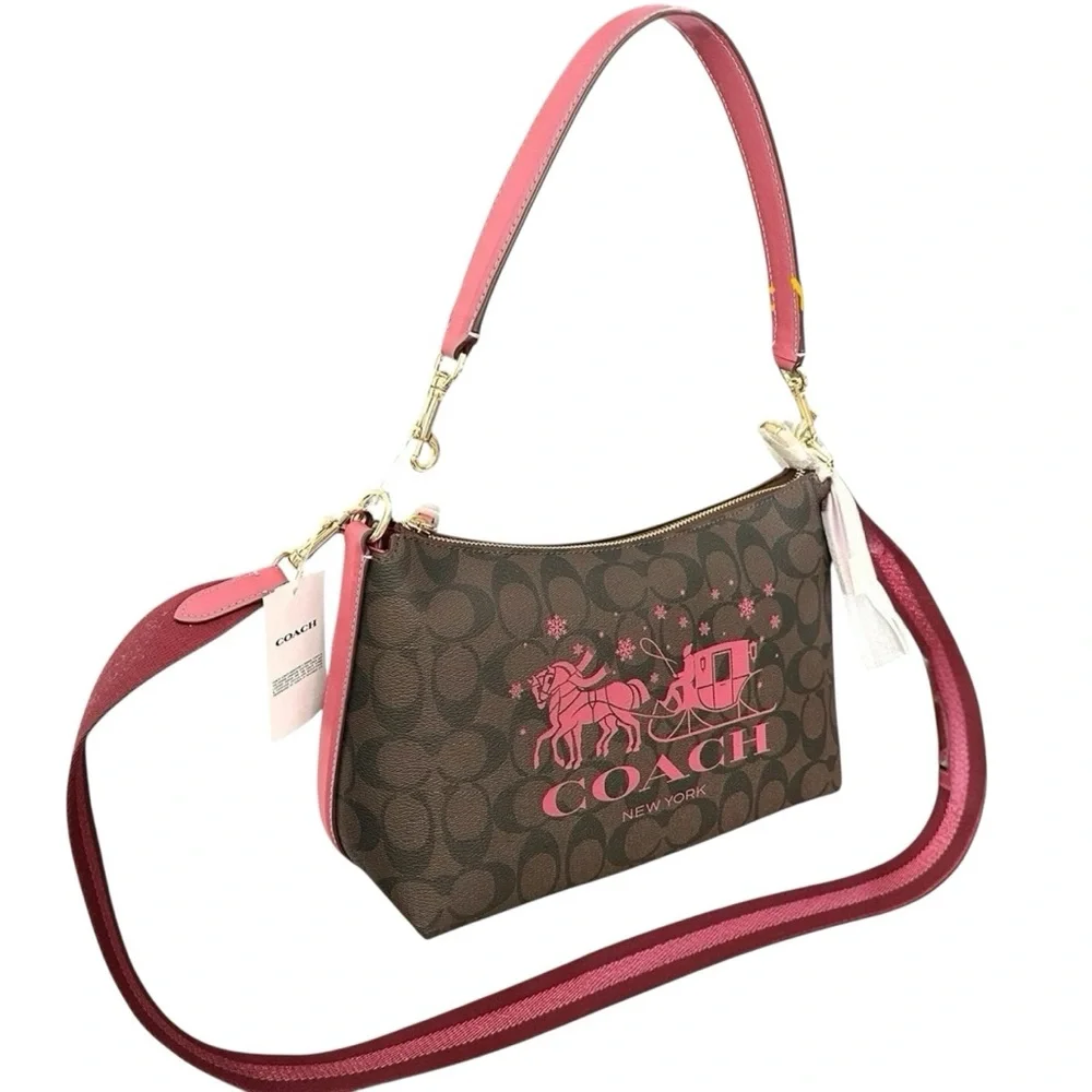 Coach Clara Shoulder Bag CN686 Signature Canvas Horse & Sleigh